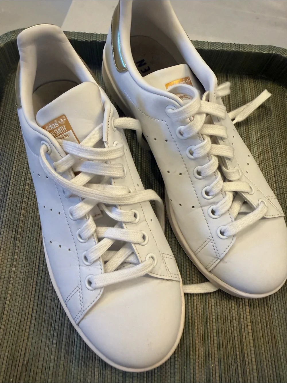 adidas White Leather Sneakers with Gold Heel Tab